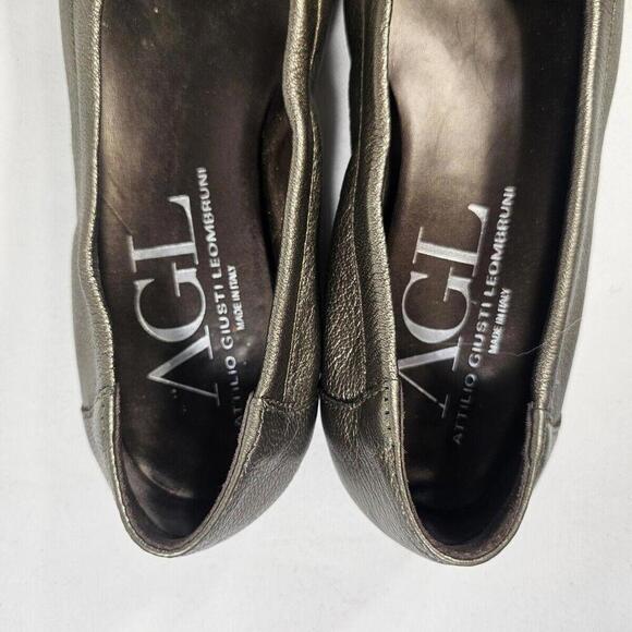 AGL Attilio Women's Metallic Leather Cap Toe Ballet Flat Shoe 39 EU 9 US - Picture 5 of 13